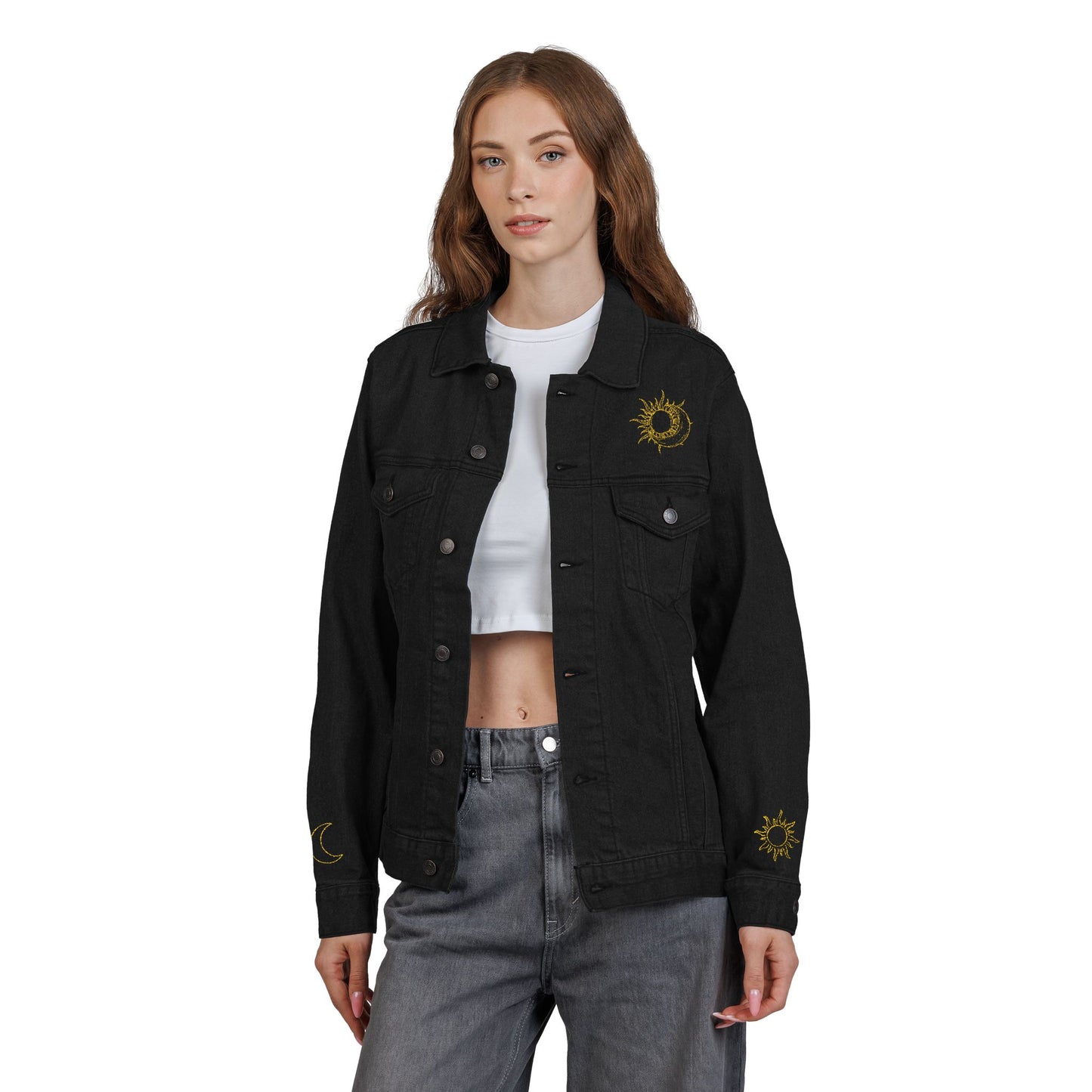 Sun & Moon Eclipse Denim Jacket ( Gold Embroidery)