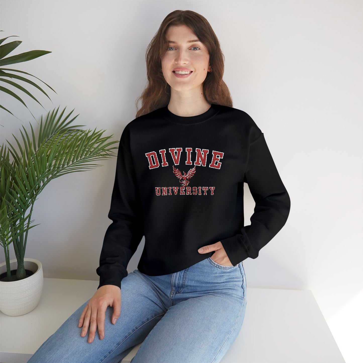 DIVINE UNIVERSITY Solid Print- Crewneck Sweatshirt