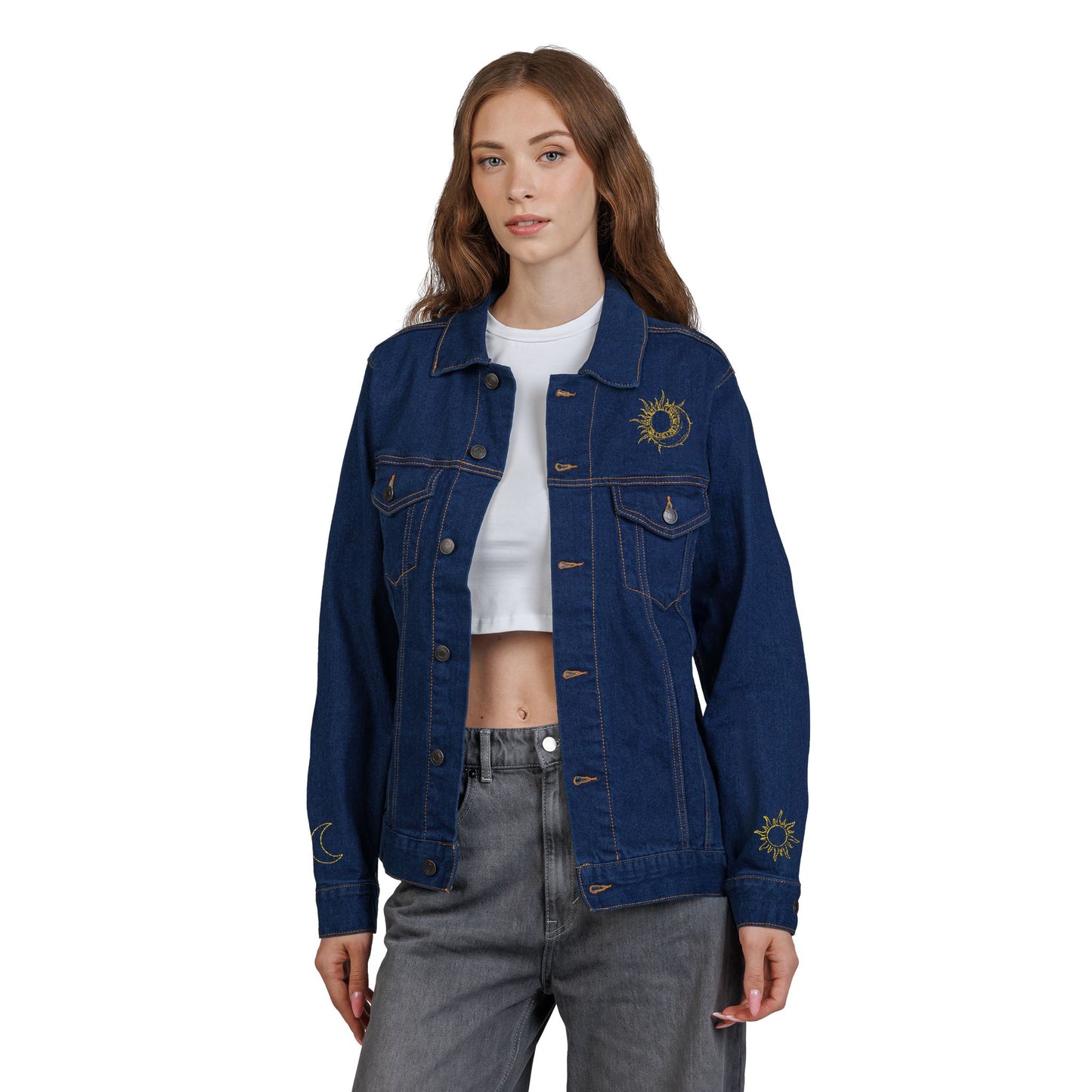 Sun & Moon Eclipse Denim Jacket ( Gold Embroidery)