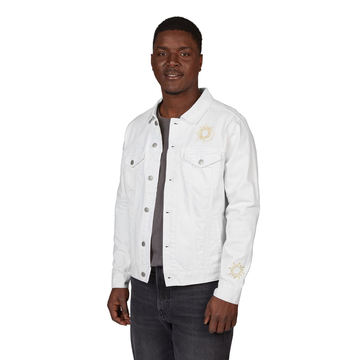 Sun & Moon Eclipse Denim Jacket ( Gold Embroidery)