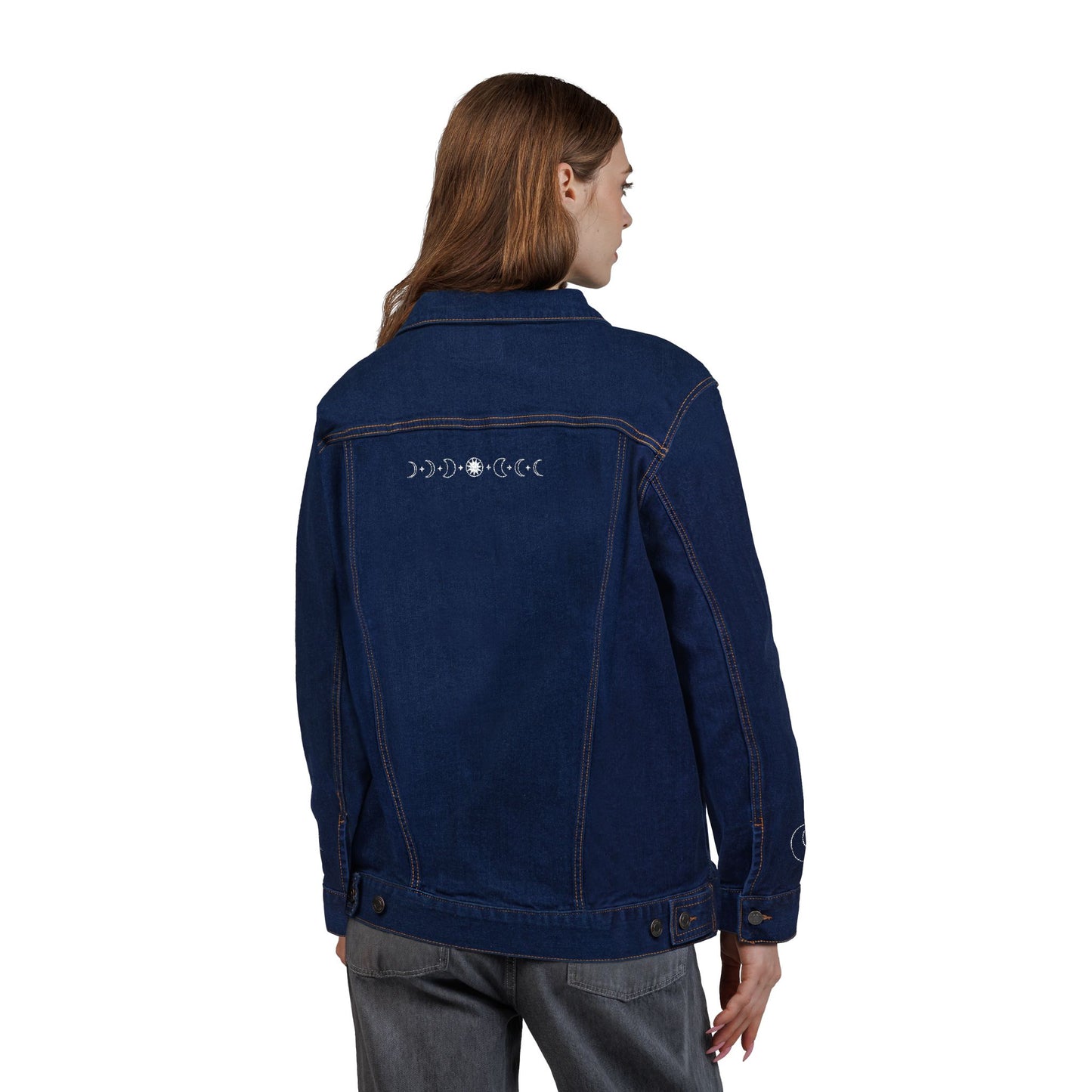 Sun & Moon Eclipse Denim Jacket (Silver Embroidery)