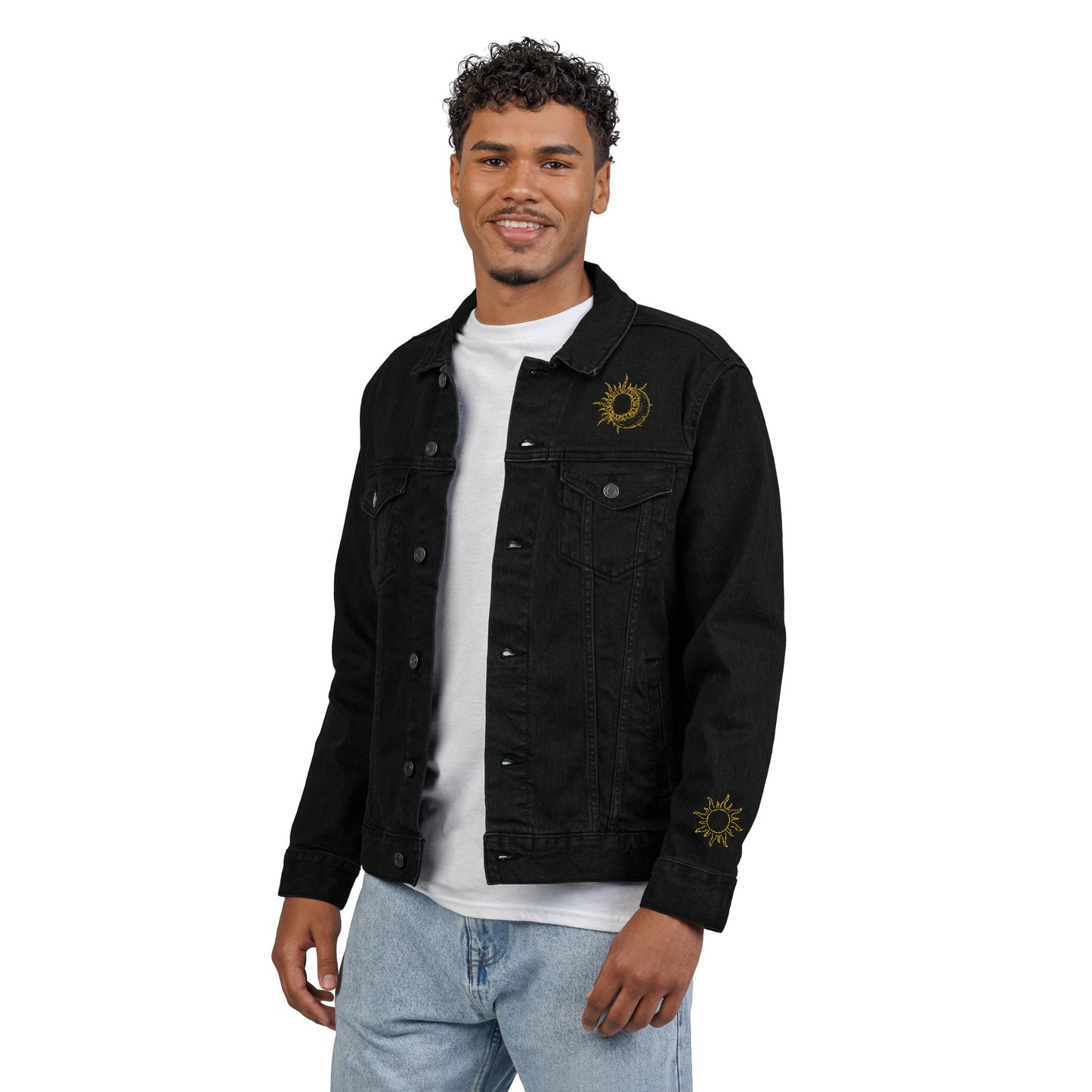 Sun & Moon Eclipse Denim Jacket ( Gold Embroidery)