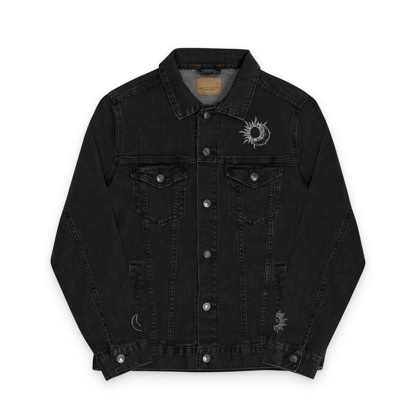Sun & Moon Eclipse Denim Jacket (Silver Embroidery)
