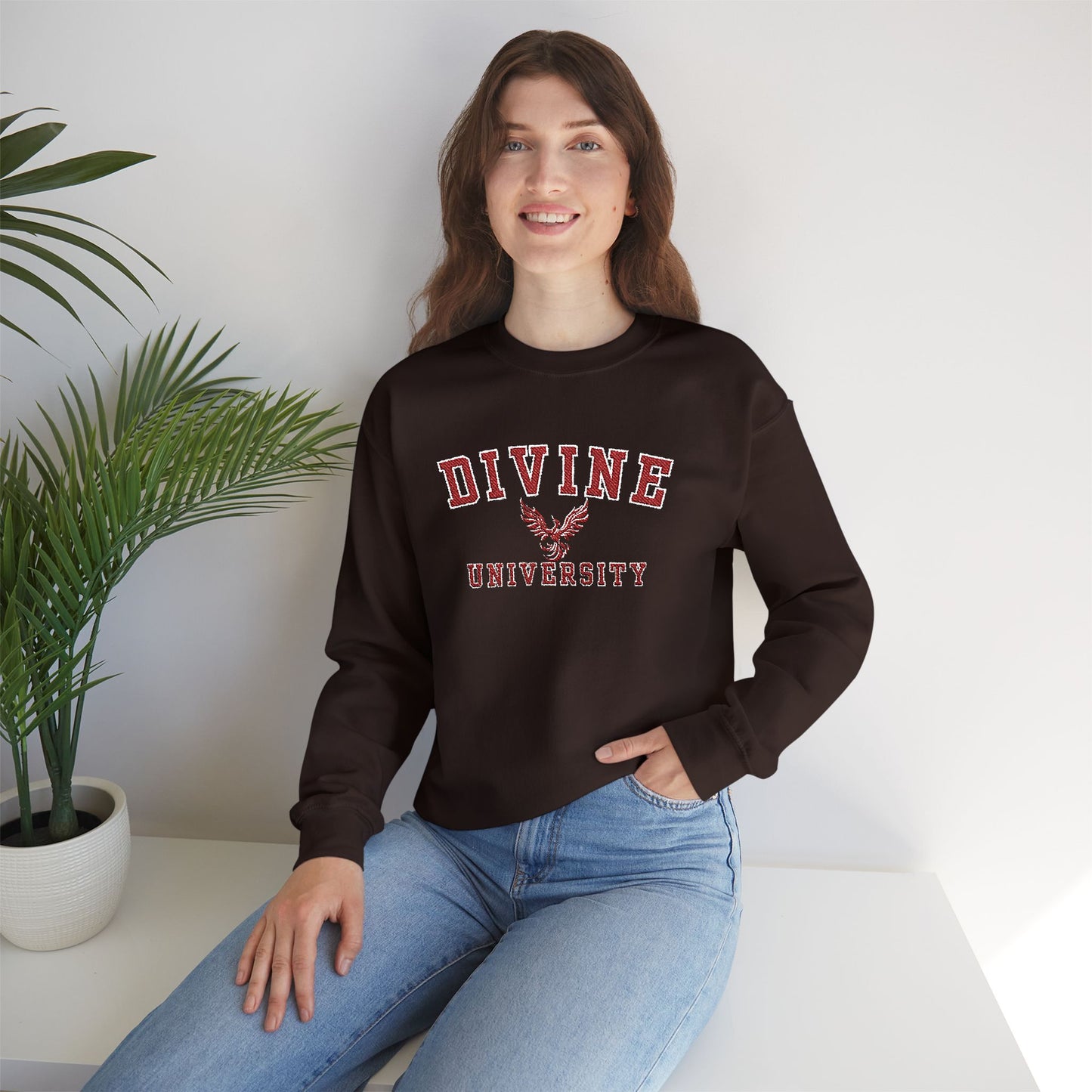 DIVINE UNIVERSITY Solid Print- Crewneck Sweatshirt