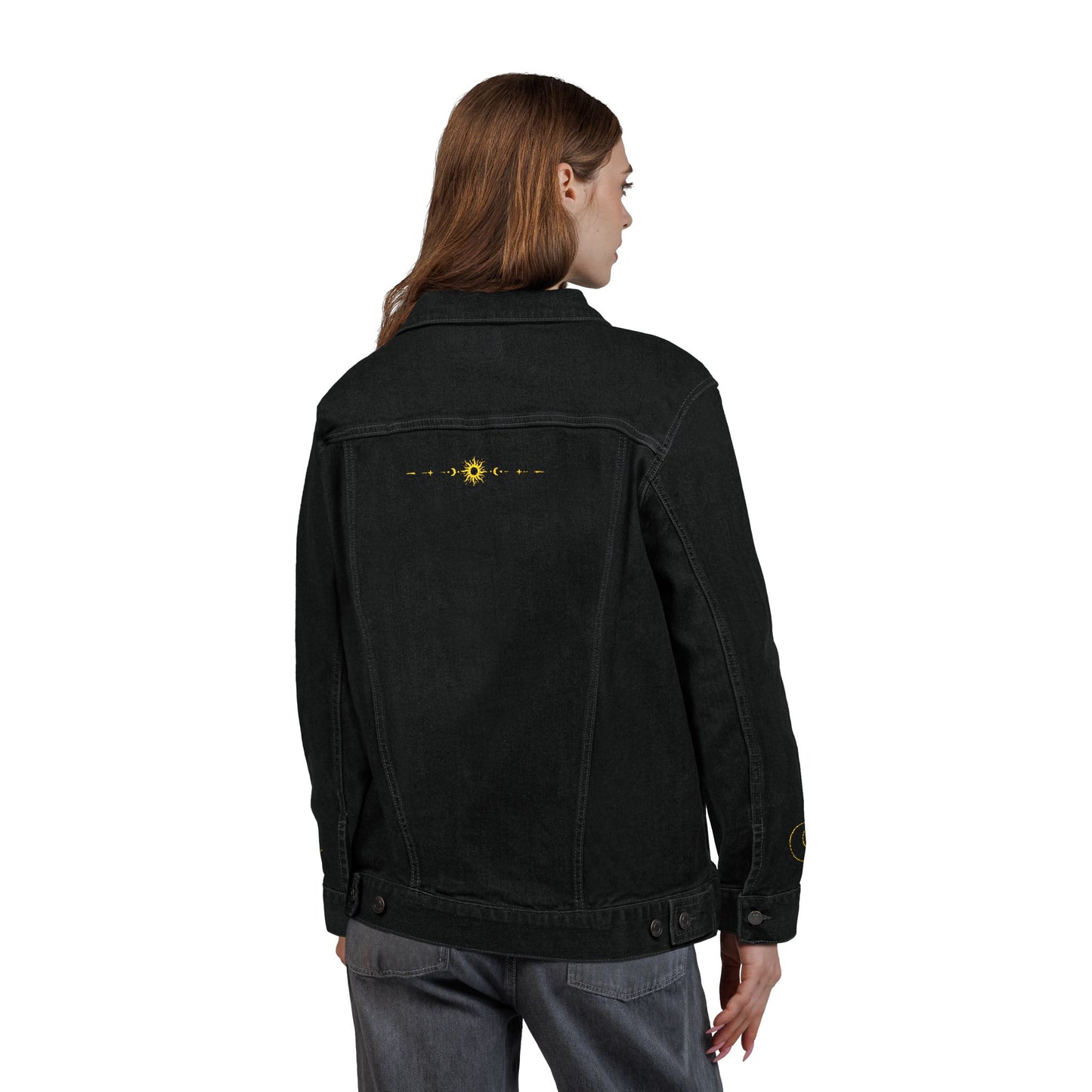 Sun & Moon Eclipse Denim Jacket ( Gold Embroidery)