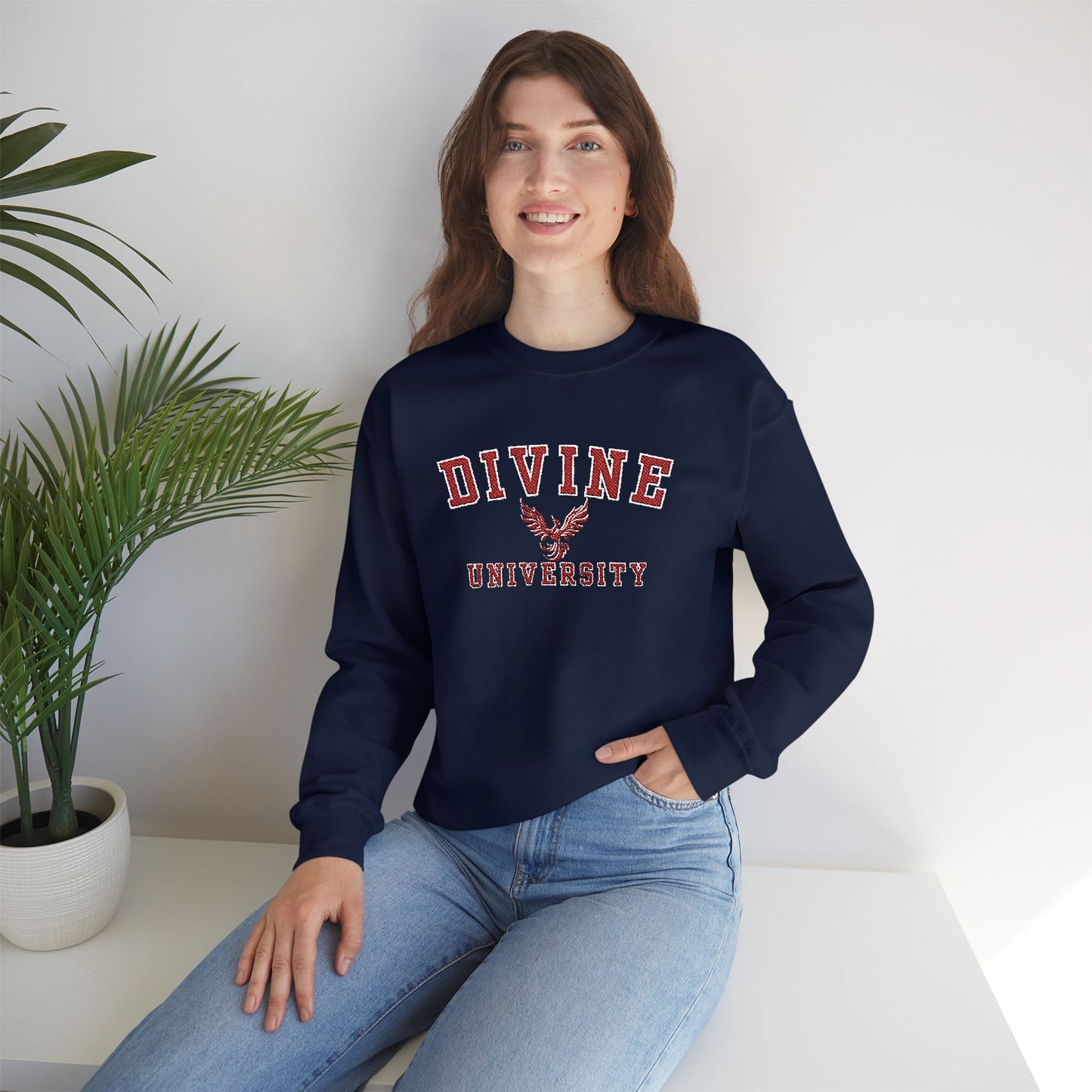 DIVINE UNIVERSITY Solid Print- Crewneck Sweatshirt