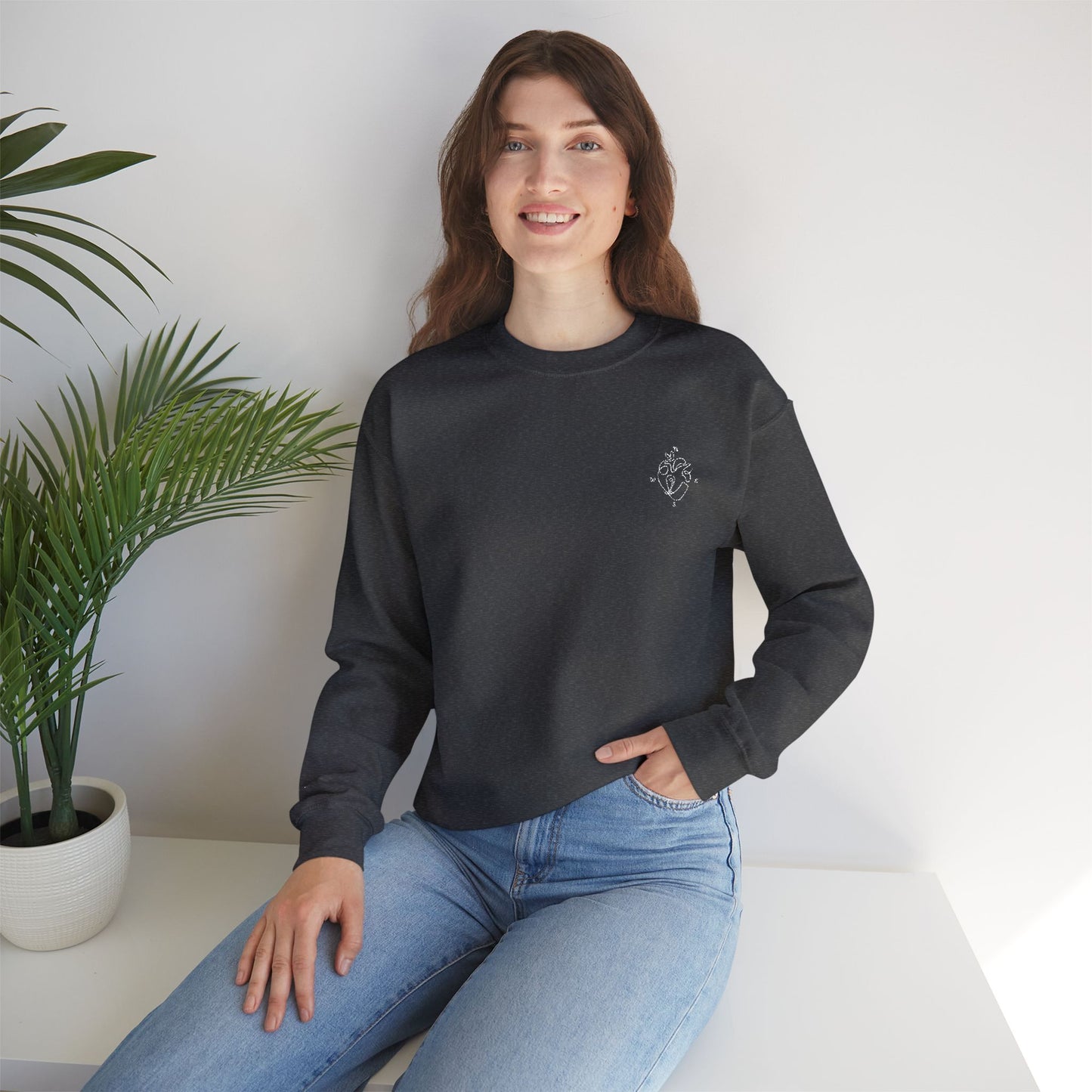 Heartled Crewneck Sweatshirt-Embroidery (Heavy Blend)