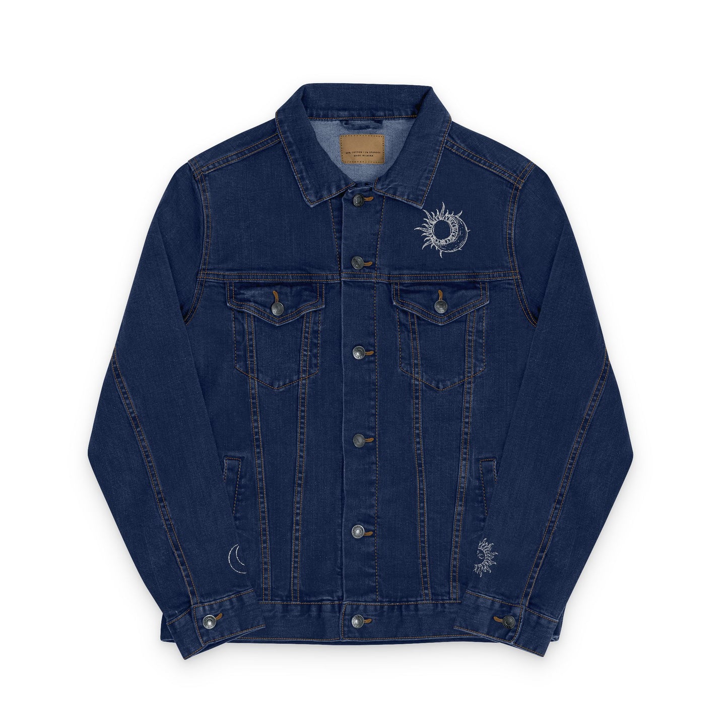 Sun & Moon Eclipse Denim Jacket (Silver Embroidery)