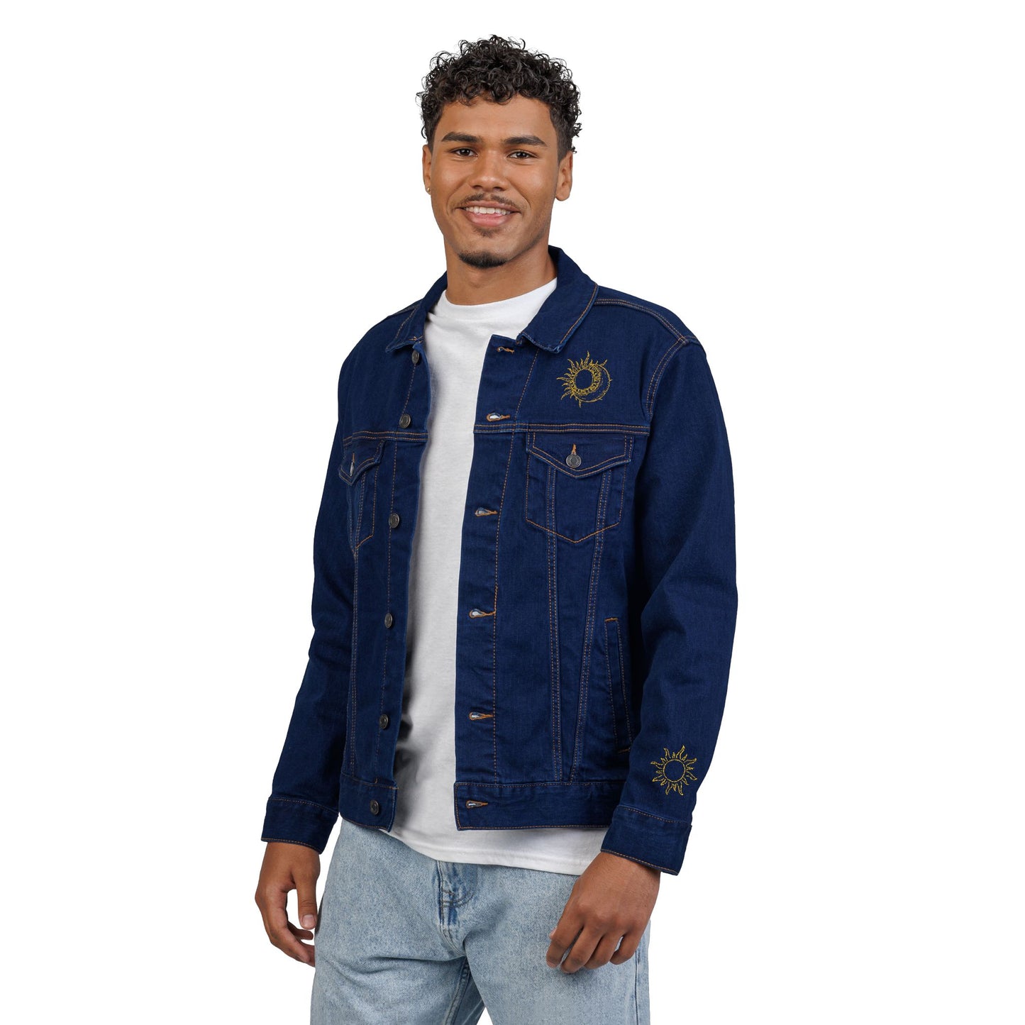 Sun & Moon Eclipse Denim Jacket ( Gold Embroidery)