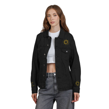 Sun & Moon Eclipse Denim Jacket ( Gold Embroidery)