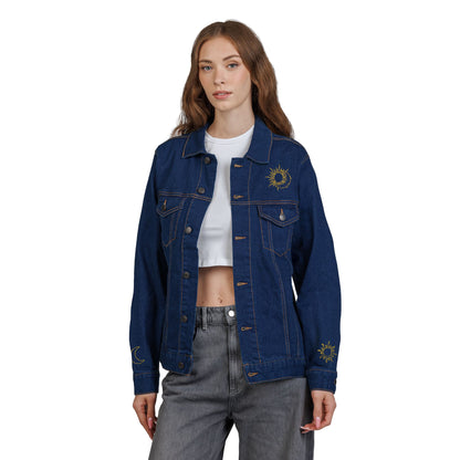 Sun & Moon Eclipse Denim Jacket ( Gold Embroidery)