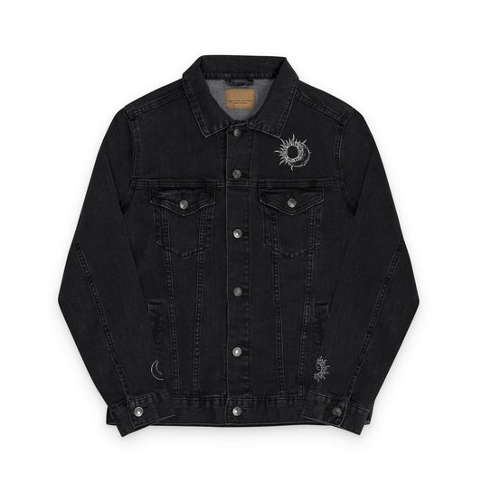 Sun & Moon Eclipse Denim Jacket (Silver Embroidery)