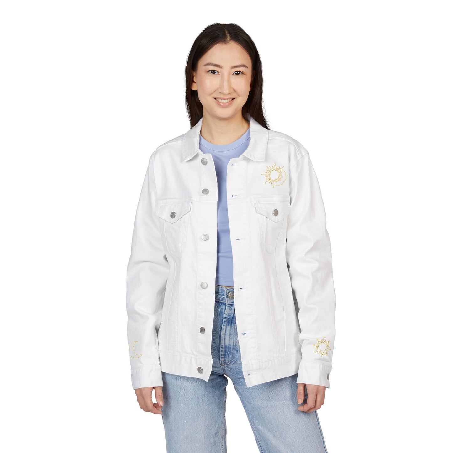 Sun & Moon Eclipse Denim Jacket ( Gold Embroidery)