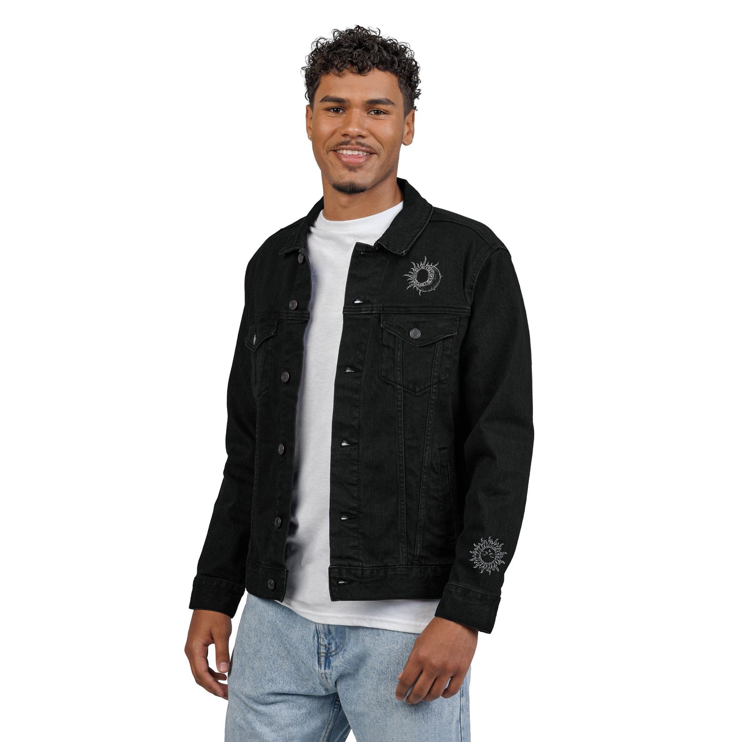 Sun & Moon Eclipse Denim Jacket (Silver Embroidery)