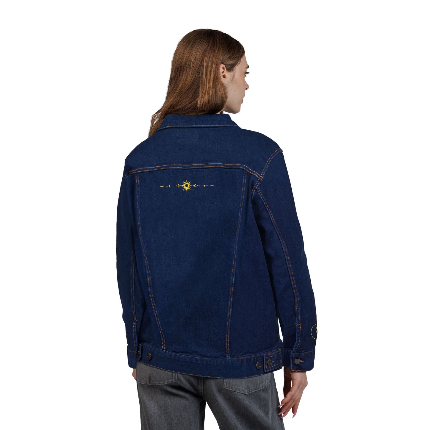 Sun & Moon Eclipse Denim Jacket ( Gold Embroidery)