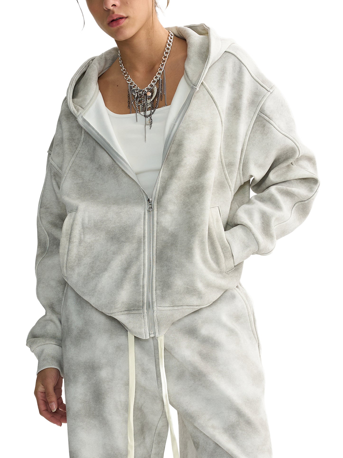 Silver Cloud- Zip-up Fleece Hoodie